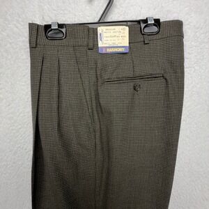 Harmony Justin Mens 32x32 Brown Check 100% Worsted Wool Pleated Dress Pants USA